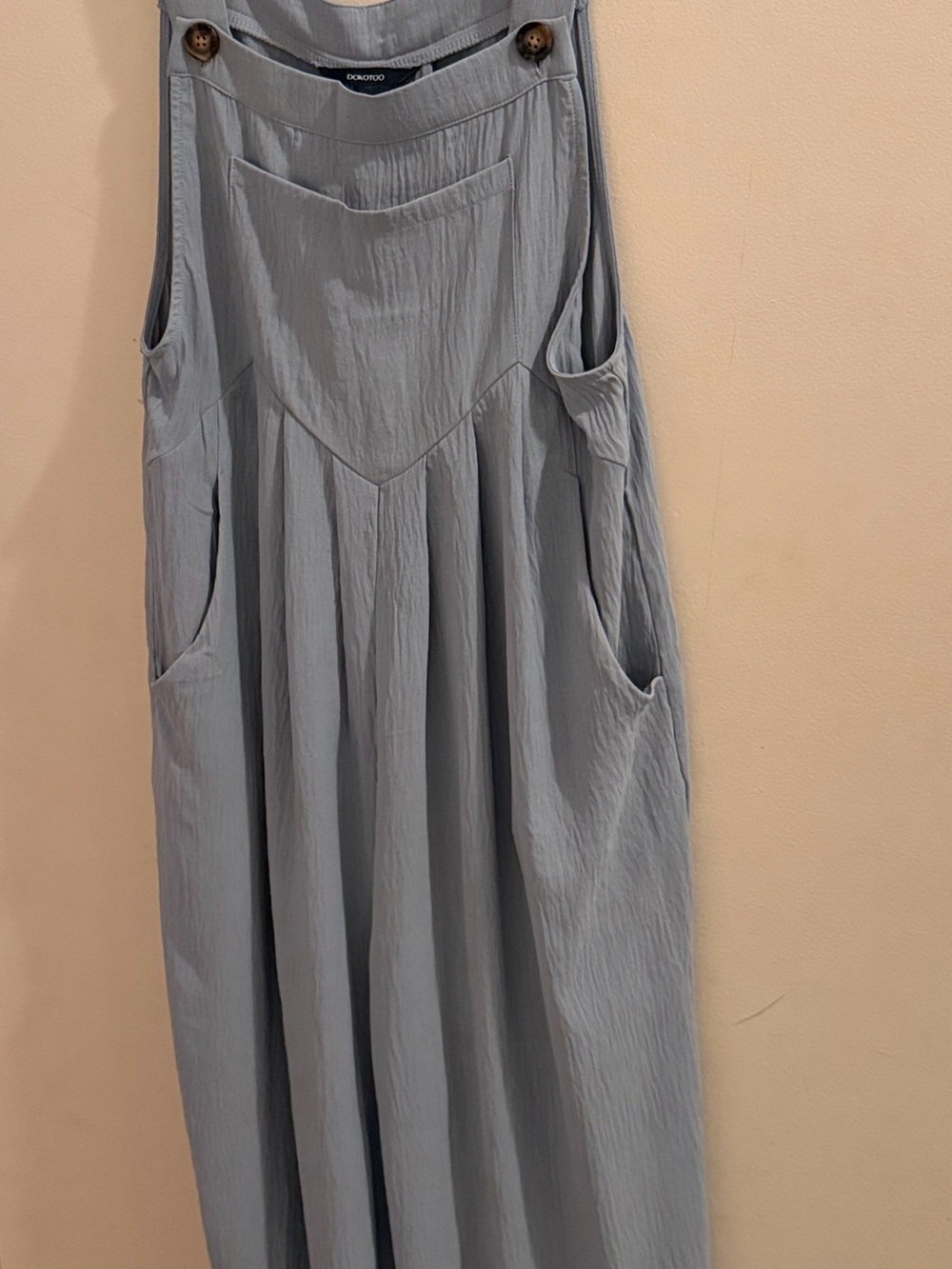 Light Blue Wide-Leg Jumper Jumpsuit with Button Straps